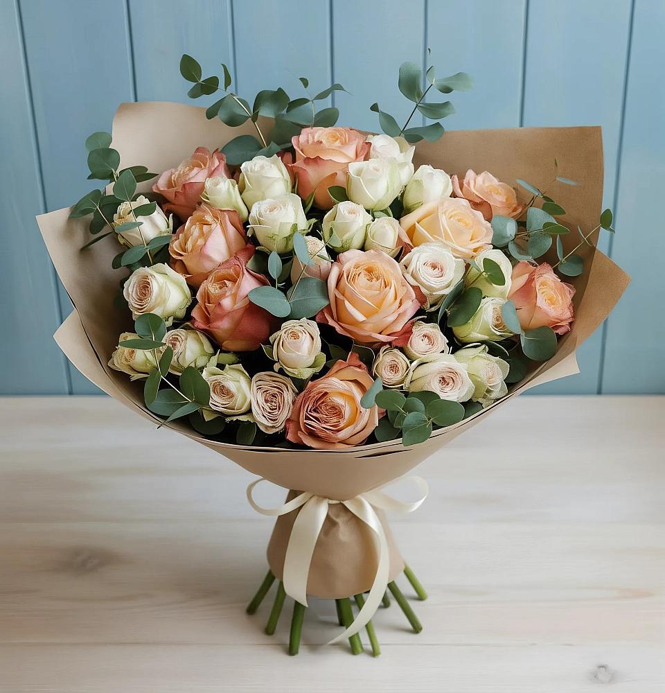 Букет цветов из: Альстромерии и Розы в Белоярском Свердловской области