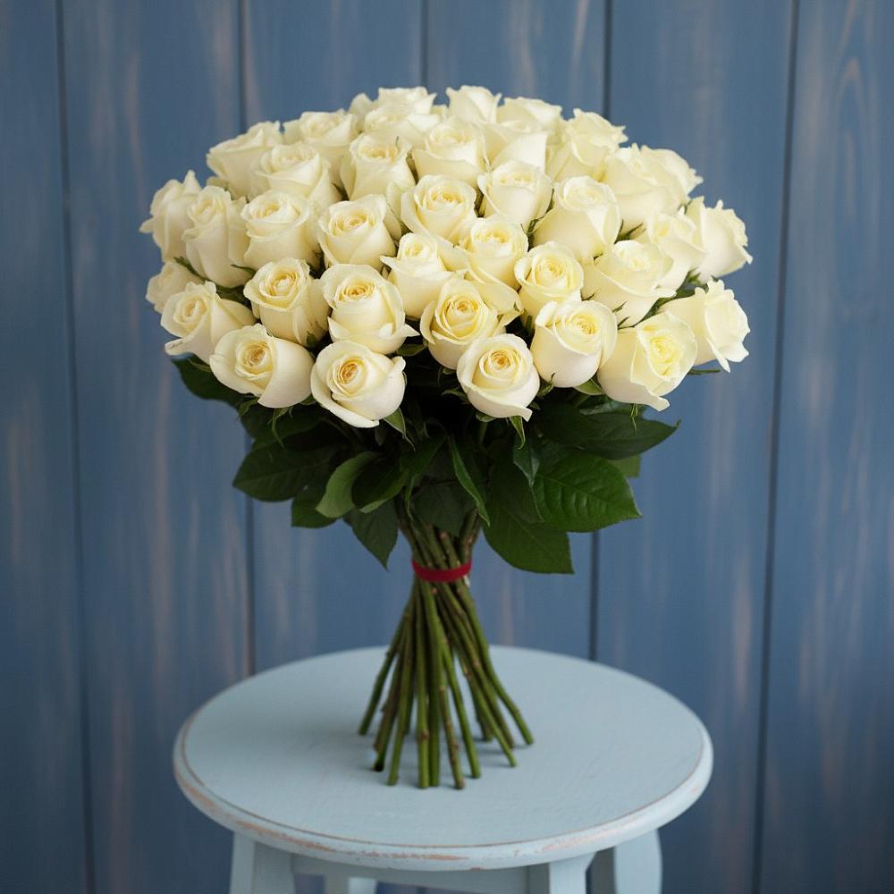 Букет 51 Белая роза Эдлесс Лав в Белоярском Свердловской области
