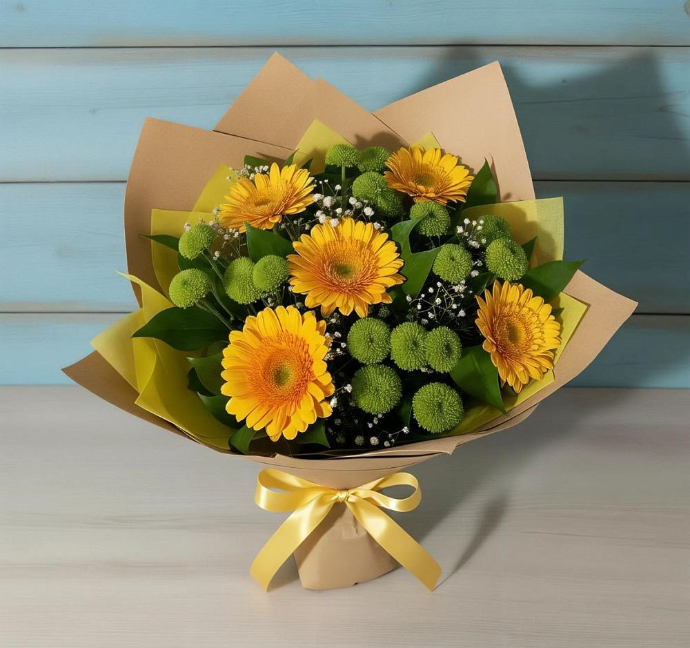 Букет цветов из: Герберы и Хризантемы в Белоярском Свердловской области