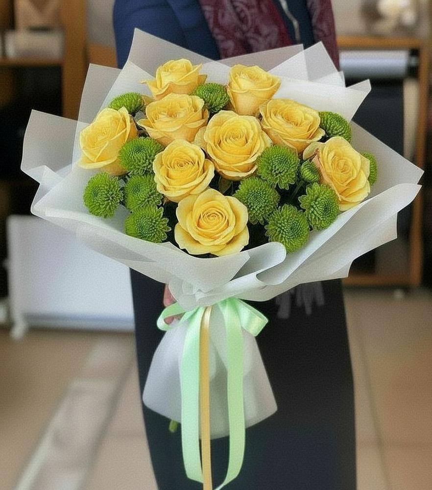 Букет цветов из: Хризантемы и Розы в Белоярском Свердловской области