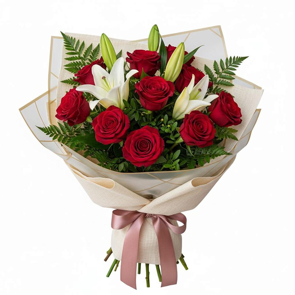 Букет цветов из: Лилии и Розы в Белоярском Свердловской области