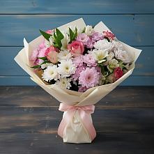 Букет цветов из:  Хризантемы, Альстромерии и Розы в Белоярском Свердловской области