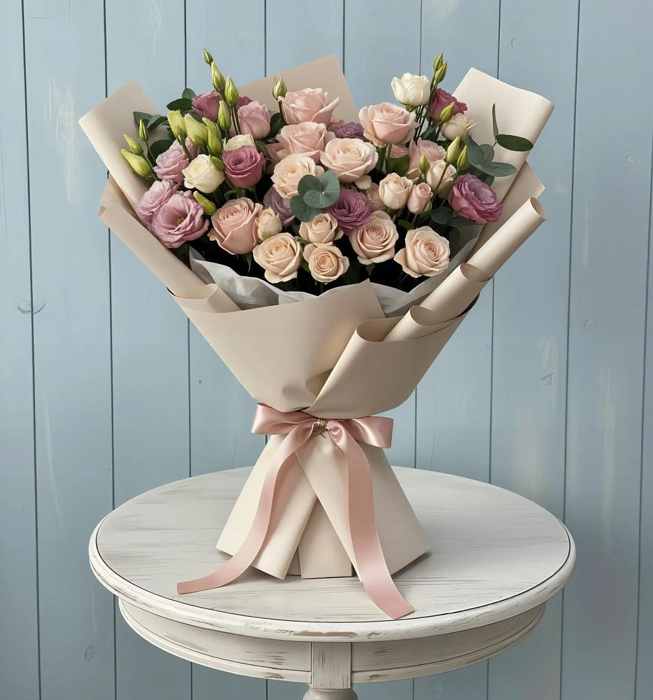 Букет цветов из: Розы и Лизиантусы в Белоярском Свердловской области