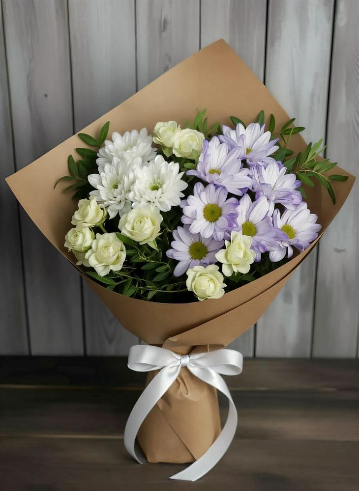Букет цветов из: Хризантемы и Розы в Белоярском Свердловской области